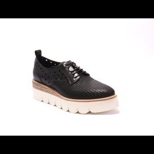 Black Woven Leather Lace-Up Platform Shoes
